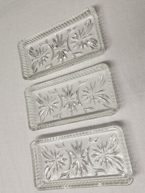 Vintage Set 3 Irvinware Clear Glass Relish Tray Inserts Starburst Trinket Dishes